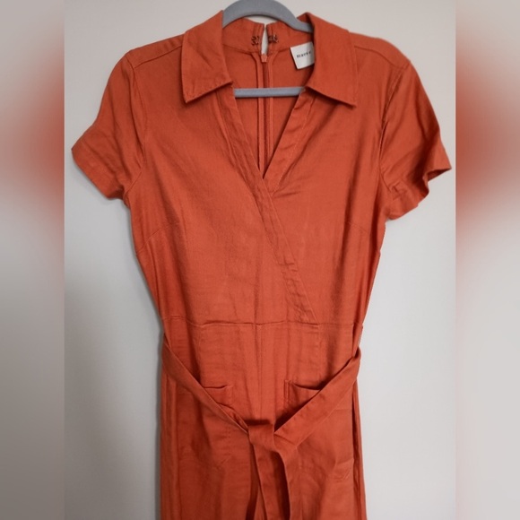 New Anthropologie Maeve Colette Linen Portside Wrap Jumpsuit Burnt Orange Rust 6 - Picture 3 of 7